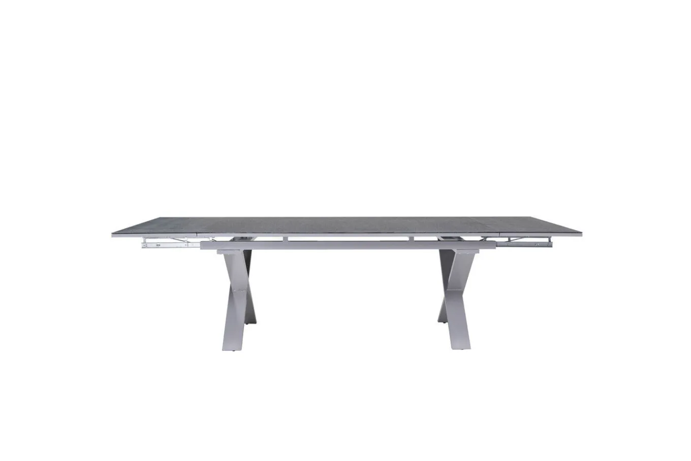 Best BasicPlus Pro Garten-Essgruppe, silber/anthrazit, Alu/Textilene, ausziehbarer Tisch 180/280 x 100 cm, 6 Stapelsessel Garten-Essgruppen