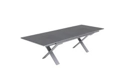 Best BasicPlus Pro Garten-Essgruppe, silber/anthrazit, Alu/Textilene, ausziehbarer Tisch 180/280 x 100 cm, 6 Stapelsessel Garten-Essgruppen