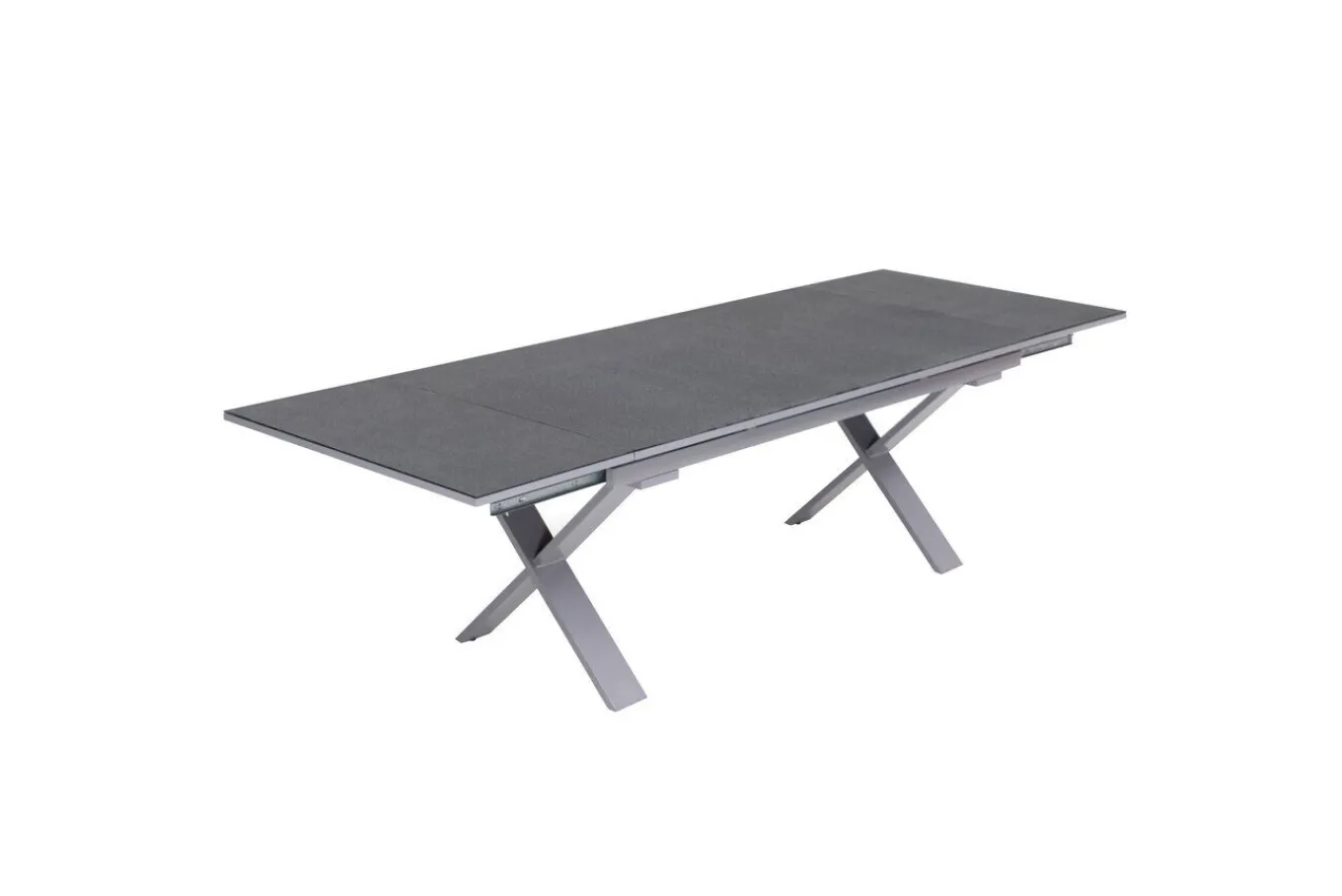 Best BasicPlus Pro Garten-Essgruppe, silber/anthrazit, Alu/Textilene, ausziehbarer Tisch 180/280 x 100 cm, 6 Stapelsessel Garten-Essgruppen