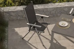 Best BasicPlus Pro Klappstuhl, silber/anthrazit, Aluminium/Textilene, 75 x 62 x 110 cm, klappbar Gartenstühle & Gartensessel
