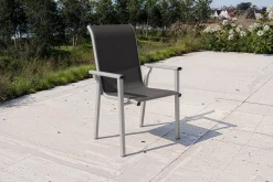 Online BasicPlus Pro Stapelsessel, silber/anthrazit, Aluminium/Textilene, 70 x 65 x 99 cm, stapelbar Gartenstühle & Gartensessel