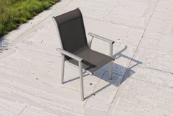 Online BasicPlus Pro Stapelsessel, silber/anthrazit, Aluminium/Textilene, 70 x 65 x 99 cm, stapelbar Gartenstühle & Gartensessel