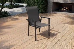 Discount BasicPlus Pro Stapelsessel, anthrazit, Aluminium/Textilene, 70 x 65 x 99 cm, stapelbar Gartenstühle & Gartensessel