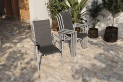 Sale BasicPlus Pro Stapelsessel 4er-Set, silber/anthrazit, Aluminium/Textilene, 70 x 65 x 99 cm, stapelbar Gartenstühle & Gartensessel