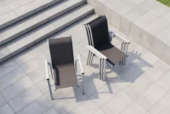 Sale BasicPlus Pro Stapelsessel 4er-Set, silber/anthrazit, Aluminium/Textilene, 70 x 65 x 99 cm, stapelbar Gartenstühle & Gartensessel