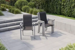 Sale BasicPlus Pro Stapelsessel 4er-Set, silber/anthrazit, Aluminium/Textilene, 70 x 65 x 99 cm, stapelbar Gartenstühle & Gartensessel