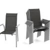 Clearance BasicPlus Pro Stapelsessel 6er-Set, silber/anthrazit, Aluminium/Textilene, 70 x 65 x 99 cm, stapelbar Aluminium-Gartenmöbel|Gartenstühle & Gartensessel