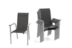 Clearance BasicPlus Pro Stapelsessel 6er-Set, silber/anthrazit, Aluminium/Textilene, 70 x 65 x 99 cm, stapelbar Aluminium-Gartenmöbel|Gartenstühle & Gartensessel