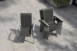 Clearance BasicPlus Pro Stapelsessel 6er-Set, silber/anthrazit, Aluminium/Textilene, 70 x 65 x 99 cm, stapelbar Aluminium-Gartenmöbel|Gartenstühle & Gartensessel