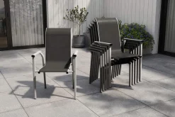 Clearance BasicPlus Pro Stapelsessel 6er-Set, silber/anthrazit, Aluminium/Textilene, 70 x 65 x 99 cm, stapelbar Aluminium-Gartenmöbel|Gartenstühle & Gartensessel