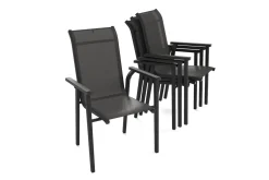Best BasicPlus Pro Stapelsessel 4er-Set, anthrazit, Aluminium Textilene, 70 x 65 x 99 cm, stapelbar Gartenstühle & Gartensessel