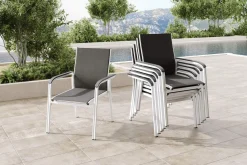 Online BasicPlus Stapelsessel, 6er-Set, Alu/Textilene, silber/anthrazit, 0301205-0000 Aluminium-Gartenmöbel|Gartenstühle & Gartensessel