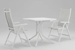 Online Boulevard/BasicPlus Balkon-Set, weiß/hellgrau, Aluminium/KETTALUX, Tisch 70 x 70 cm, 2 Klappstühle, ergonomisch Balkonmöbel-Set|Aluminium-Gartenmöbel