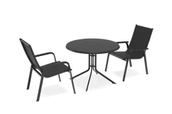 Discount Boulevard/Basic Plus Balkon-Set mit 2 Stapelsesseln, anthrazit, Alu/Kettalux, Klapptisch Ø100 cm Balkonmöbel-Set|Aluminium-Gartenmöbel