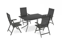 Online Boulevard/Basic Plus Gartenessgruppe, anthrazit, Aluminium/KETTALUX, Klapptisch 140 x 95 cm, 4 Klappstühle, kratzfest, witterungsbeständig Garten-Essgruppen|Aluminium-Gartenmöbel