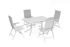 Discount Boulevard/Basic Plus Gartenessgruppe, weiß, Aluminium, Klapptisch 140 x 95 cm, 4 Klappstühle Garten-Essgruppen|Aluminium-Gartenmöbel