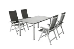 Hot Cubic/Basic Plus Garten-Essgruppe, silber/anthrazit, Alu/Textilene, Tisch 160 x 90 cm, 4 Klappstühle Garten-Essgruppen