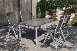 Hot Cubic/Basic Plus Garten-Essgruppe, silber/anthrazit, Alu/Textilene, Tisch 160 x 90 cm, 4 Klappstühle Garten-Essgruppen