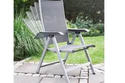 Clearance Cubic/Basic Plus Garten-Essgruppe, silber/anthrazit, Alu/Textilene, Tisch 160 x 90 cm, 6 Klappstühle Garten-Essgruppen