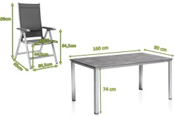 Clearance Cubic/Basic Plus Garten-Essgruppe, silber/anthrazit, Alu/Textilene, Tisch 160 x 90 cm, 6 Klappstühle Garten-Essgruppen