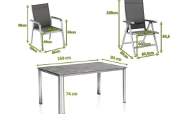 Sale Cubic/Basic Plus Garten-Essgruppe, silber/anthrazit, Alu/Textilene, Tisch 160 x 90 cm, 4 Stapelsessel, 2 Klappstühle Garten-Essgruppen