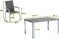 Online Cubic/Basic Plus Garten-Essgruppe, silber/anthrazit, Alu/Textilene, Tisch 160x90 cm, 4 Stapelsessel Garten-Essgruppen