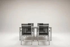 Online Cubic/Basic Plus Garten-Essgruppe, silber/anthrazit, Alu/Textilene, Tisch 160x90 cm, 4 Stapelsessel Garten-Essgruppen