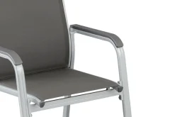 New Cubic/Basic Plus Garten-Essgruppe, silber/anthrazit, Alu/Textilene, Tisch 160x90 cm, 6 Stapelsessel Garten-Essgruppen