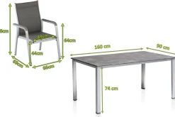 New Cubic/Basic Plus Garten-Essgruppe, silber/anthrazit, Alu/Textilene, Tisch 160x90 cm, 6 Stapelsessel Garten-Essgruppen