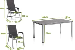 Hot Cubic/ Basic Plus Padded Garten-Essgruppe, silber/anthrazit, Alu/Textilene, Tisch 160x90 cm, 4 Stapelsessel, 2 Klappstühle, gepolstert Aluminium-Gartenmöbel