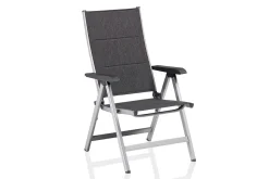 Hot Cubic/ Basic Plus Padded Garten-Essgruppe, silber/anthrazit, Alu/Textilene, Tisch 160x90 cm, 4 Stapelsessel, 2 Klappstühle, gepolstert Aluminium-Gartenmöbel