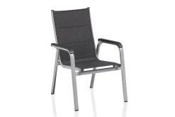 Hot Cubic/ Basic Plus Padded Garten-Essgruppe, silber/anthrazit, Alu/Textilene, Tisch 160x90 cm, 4 Stapelsessel, 2 Klappstühle, gepolstert Aluminium-Gartenmöbel