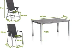 Hot Cubic/ Basic Plus Padded Garten-Essgruppe, silber/anthrazit, Alu/Textilene, Tisch 160x90 cm, 4 Stapelsessel, 2 Klappstühle, gepolstert Aluminium-Gartenmöbel