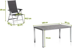 Sale Cubic/ Basic Plus Padded Garten-Essgruppe, silber/anthrazit, Alu/Textilene, Tisch 160 x 90 cm, 4 Klappstühle Garten-Essgruppen