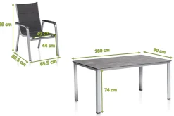 Discount Cubic/ Basic Plus Padded Garten-Essgruppe, silber/anthrazit, Alu/Textilene, Tisch 160x90 cm, 4 Stapelsessel Garten-Essgruppen