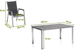 Discount Cubic/ Basic Plus Padded Garten-Essgruppe, silber/anthrazit, Alu/Textilene, Tisch 160x90 cm, 4 Stapelsessel Garten-Essgruppen