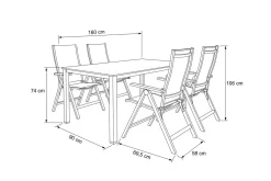 New Cubic Garten-Essgruppe, silber/anthrazit/grau, Alu/Textilene, Tisch 160 x 90 cm, 4 Klappstühle Garten-Essgruppen