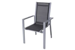 Sale Cubic Garten-Essgruppe, silber/anthrazit/grau, Alu/Textilene, Tisch 160x90 cm, 6 Stapelsessel Garten-Essgruppen