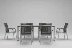 Clearance Esstischgruppe, silber/anthrazit, Kettalux-Plus Dining-Tisch 160x95cm, 6 Stapelsessel BasicPlus Garten-Essgruppen|Aluminium-Gartenmöbel