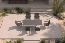 Clearance Esstischgruppe, silber/anthrazit, Kettalux-Plus Dining-Tisch 160x95cm, 6 Stapelsessel BasicPlus Garten-Essgruppen|Aluminium-Gartenmöbel
