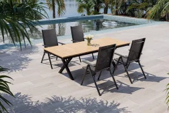 Best Exklusivmodell BasicPlus Pro, Garten-Essgruppe mit LED-Beleuchtung, anthrazit/natur, Alu/Holzimitat, 240 x 100 cm, 4 Klappstühle Garten-Essgruppen