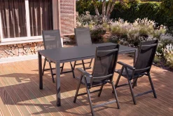 Garten-Essgruppe, anthrazit/anthrazit, Kettalux-Plus Dining-Tisch 160x95cm, 4 Klappstühle BasicPlus Garten-Essgruppen|Aluminium-Gartenmöbel