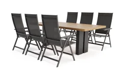 Clearance Garten-Essgruppe, anthrazit/natur, Alu/Teak, Tisch ca. 220 x 100 cm, wetterfest, pflegeleicht, robust, 6 Klappstühle Garten-Essgruppen|Aluminium-Gartenmöbel