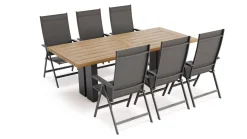 Clearance Garten-Essgruppe, anthrazit/natur, Alu/Teak, Tisch ca. 220 x 100 cm, wetterfest, pflegeleicht, robust, 6 Klappstühle Garten-Essgruppen|Aluminium-Gartenmöbel