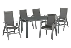 Clearance Garten-Essgruppe, anthrazit, Kettalux-Plus Tisch 160x95cm, 4 Stapel-, 2 Klappstühle Altura Garten-Essgruppen|Aluminium-Gartenmöbel