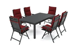 Discount Garten-Essgruppe, anthrazit/bordeaux, Alu/Polyester, 180/240 x 100 cm, ausziehbar, 6 Klappstühlen inkl. Auflagen Garten-Essgruppen