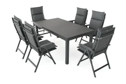 Online Garten-Essgruppe, anthrazit/grau, Alu/Glas/Textilene/Polyester, 180/240 x 100 cm, ausziehbar, klappbar, wasserabweisend, UV-beständig Garten-Essgruppen