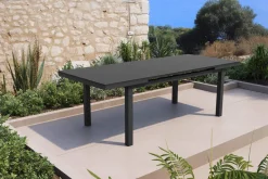 Online Garten-Essgruppe, anthrazit/grau, Alu/Glas/Textilene/Polyester, 180/240 x 100 cm, ausziehbar, klappbar, wasserabweisend, UV-beständig Garten-Essgruppen