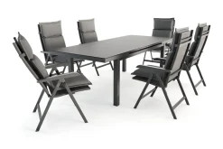 Online Garten-Essgruppe, anthrazit/grau, Alu/Glas/Textilene/Polyester, 180/240 x 100 cm, ausziehbar, klappbar, wasserabweisend, UV-beständig Garten-Essgruppen