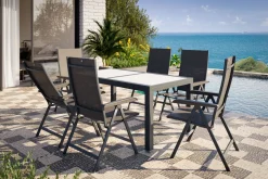 Hot Garten-Essgruppe mit 6 Stühlen, anthrazit/weiß, Alu/Textilene, ausziehbar & klappbar, robust & witterungsbeständig Garten-Essgruppen|Aluminium-Gartenmöbel